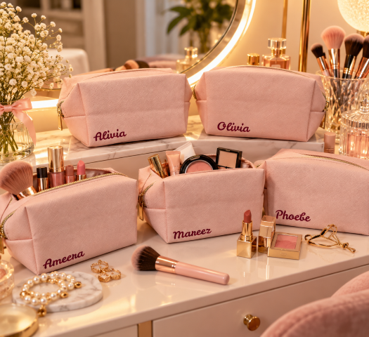 Personalized Pink Leather Vanity Bags